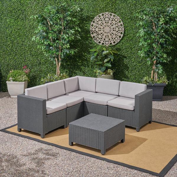 Gdf Studio Riley Outdoor All Weather Faux Wicker 5 Seater Sectional Sofa Set With Cushions