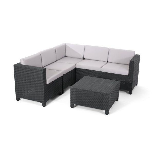 gdf studio Riley Outdoor All Weather Faux Wicker 5 Seater Sectional Sofa Set with Cushions