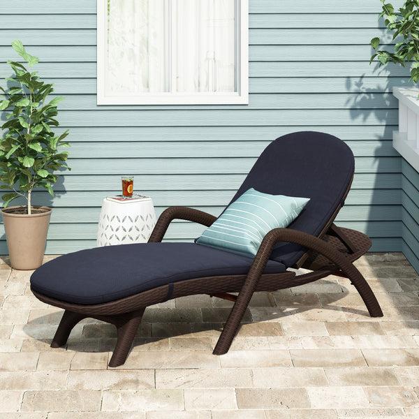gdf studio Riley Outdoor Faux Wicker Chaise Lounge with Cushion