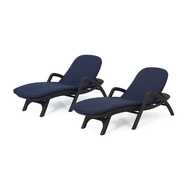 Gdf Studio Riley Outdoor Faux Wicker Chaise Lounges With Cushion (Set Of 2)