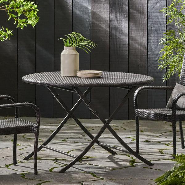 Gdf Studio Riley Outdoor Multi-brown Wicker Circular Foldable Dining Table