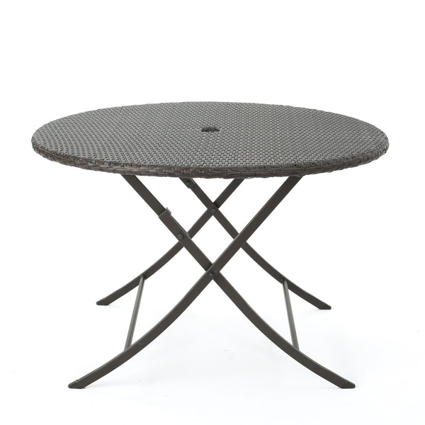 Gdf Studio Riley Outdoor Multi-brown Wicker Circular Foldable Dining Table