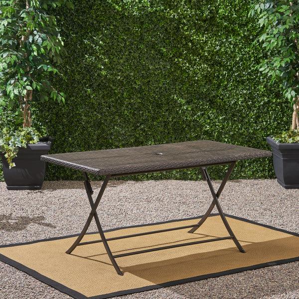 Gdf Studio Riley Outdoor Multi-brown Wicker Rectangular Foldable Dining Table