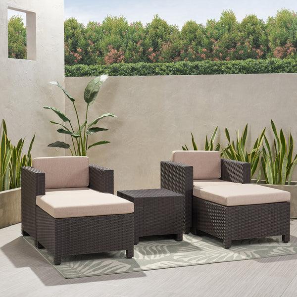 Gdf Studio Riley Outdoor Wicker Print 2 Seater Chat Set With Ottomans