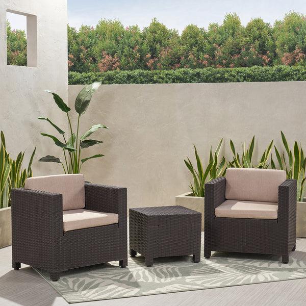 Gdf Studio Riley Outdoor Wicker Print 2 Seater Chat Set With Side Table
