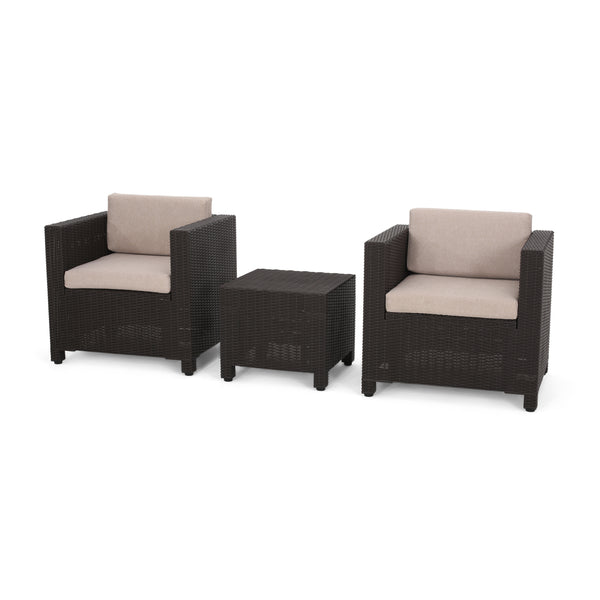 gdf studio Riley Outdoor Wicker Print 2 Seater Chat Set with Side Table