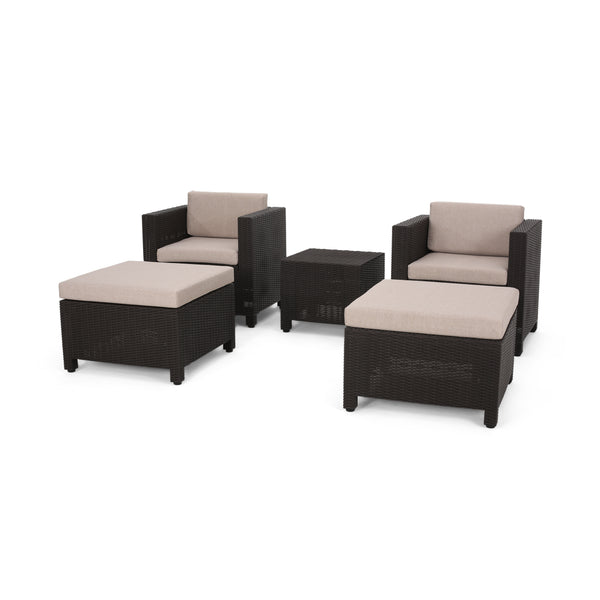 gdf studio Riley Outdoor Wicker Print 2 Seater Chat Set with Ottomans