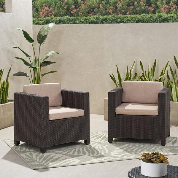 Gdf Studio Riley Outdoor Wicker Print Club Chair With Cushions (Set Of 2)
