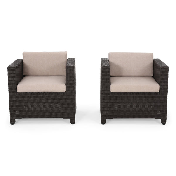 gdf studio Riley Outdoor Wicker Print Club Chair with Cushions (Set of 2)