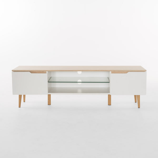 gdf studio Ringsted Mid Century Modern 2 Cabinets & Glass Shelf TV Stand