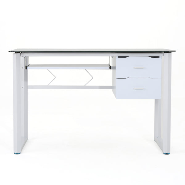 gdf studio Rivendell Modern Black and White Iron Office Desk with Tempered Glass Top