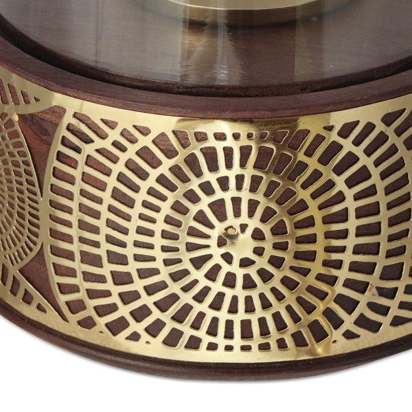 Gdf Studio Rivet Boho Handcrafted Mango Wood Hurricane Candle Holder Natural And Nickel