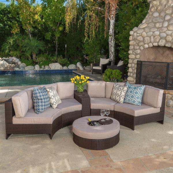 Gdf Studio Riviera 6pc Outdoor Sectional Sofa Set W/ Storage Trunk & Ice Bucket