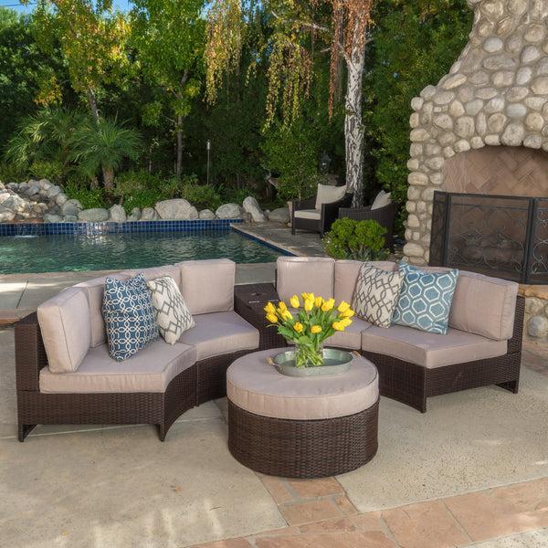 Gdf Studio Riviera 6pc Outdoor Sectional Sofa Set W/ Storage Trunk