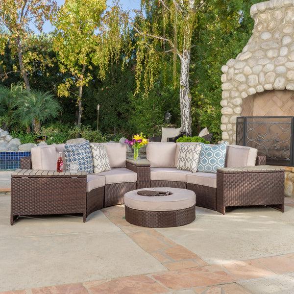 Gdf Studio Riviera 8pc Outdoor Sectional Sofa Set W/ Storage Trunks & Ice Bucket