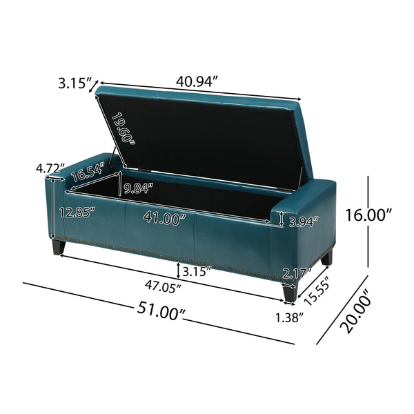 Gdf Studio Robin Studded Teal Leather Storage Ottoman Bench