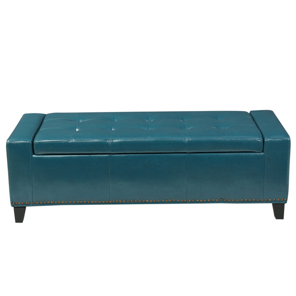 gdf studio Robin Studded Teal Leather Storage Ottoman Bench