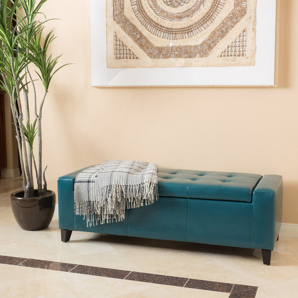 Gdf Studio Robin Teal Leather Storage Ottoman Bench