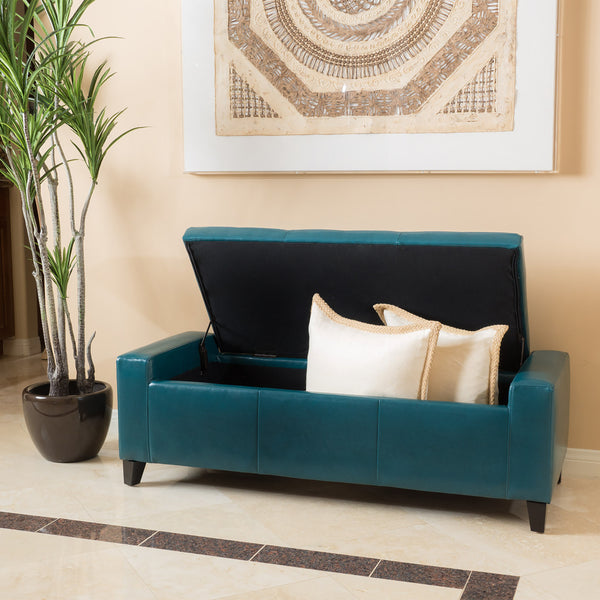 Gdf Studio Robin Teal Leather Storage Ottoman Bench
