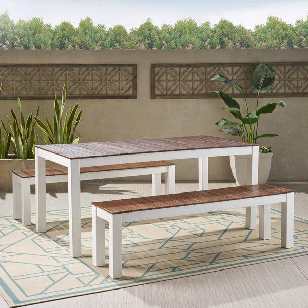 Gdf Studio Rodanthe Outdoor Contemporary 3 Piece Acacia Wood Picnic Dining Set With Benches