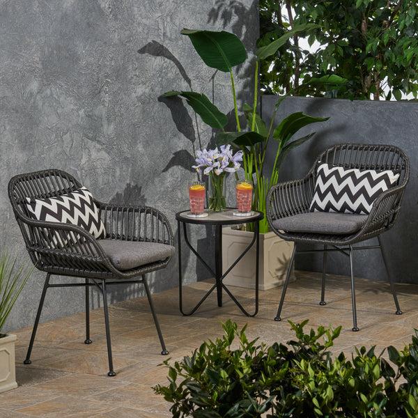 Gdf Studio Rodney Outdoor Woven Faux Rattan Chairs With Cushions (Set Of 2)