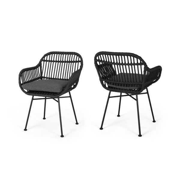 gdf studio Rodney Outdoor Woven Faux Rattan Chairs with Cushions (Set of 2)