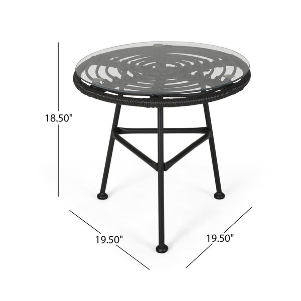 Gdf Studio Rodney Outdoor Woven Faux Rattan Side Table With Glass Top