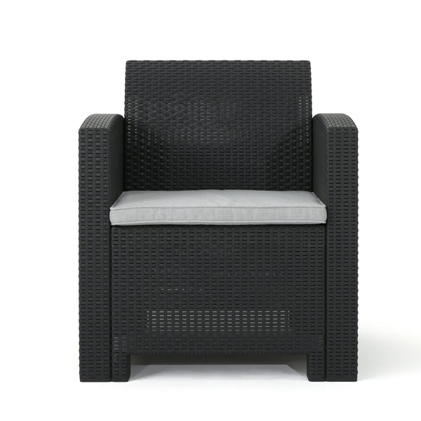 Gdf Studio Rohirrim Outdoor 4-Seater Wicker Print Chat Set With Wood Burning Fire Pit