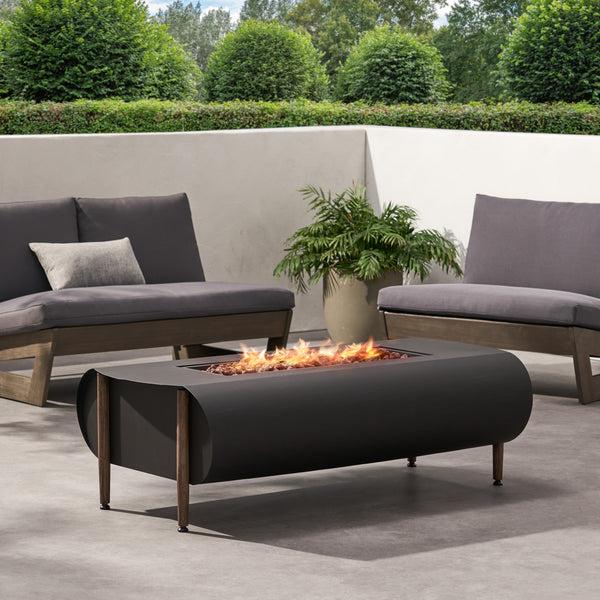 Gdf Studio Romar Outdoor 50 000 BTU Rectangular Fire Pit (No Tank Holder) Dark Gray And Wood Pattern