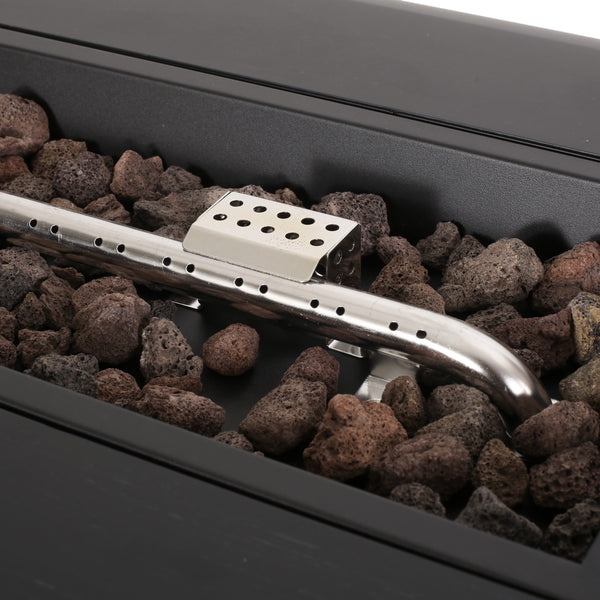 Gdf Studio Romar Outdoor 50 000 BTU Rectangular Fire Pit (No Tank Holder) Dark Gray And Wood Pattern