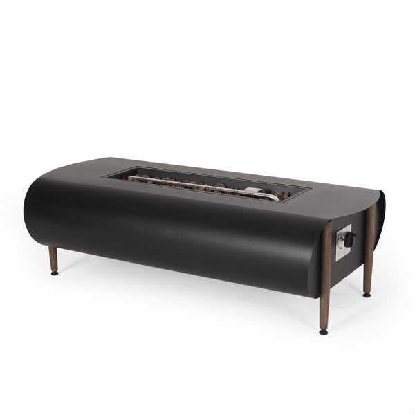 gdf studio Romar Outdoor 50 000 BTU Rectangular Fire Pit (No Tank Holder) Dark Gray and Wood Pattern