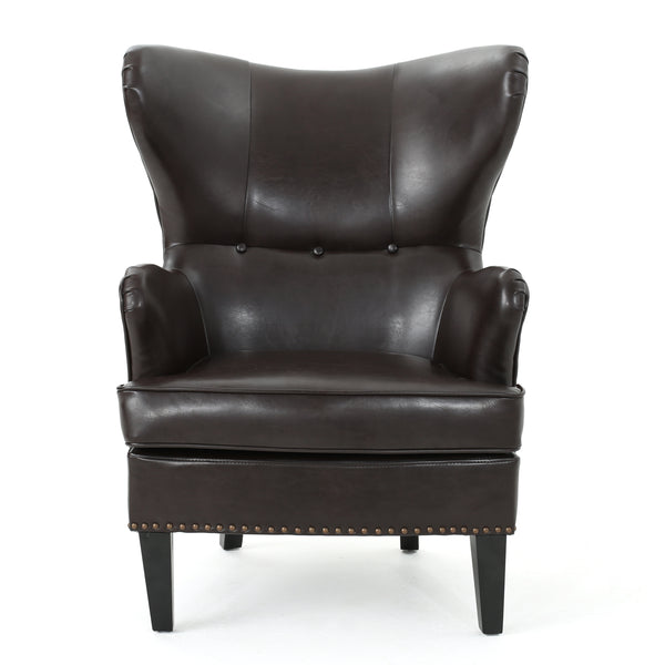 Gdf Studio Romford Leather High Back Wingback Armchair
