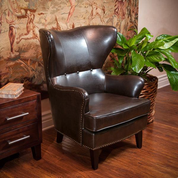 Gdf Studio Romford Leather High Back Wingback Armchair