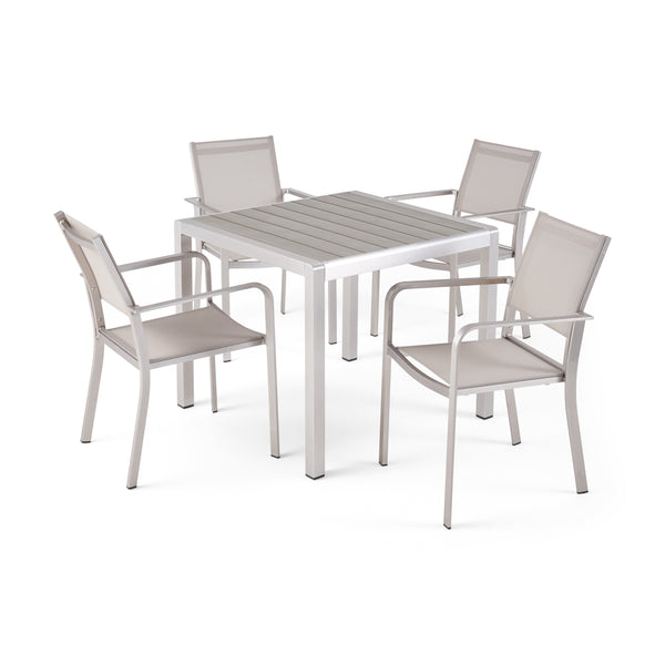 Gdf Studio Rorik Outdoor Modern 4 Seater Aluminum Dining Set With Faux Wood Table Top