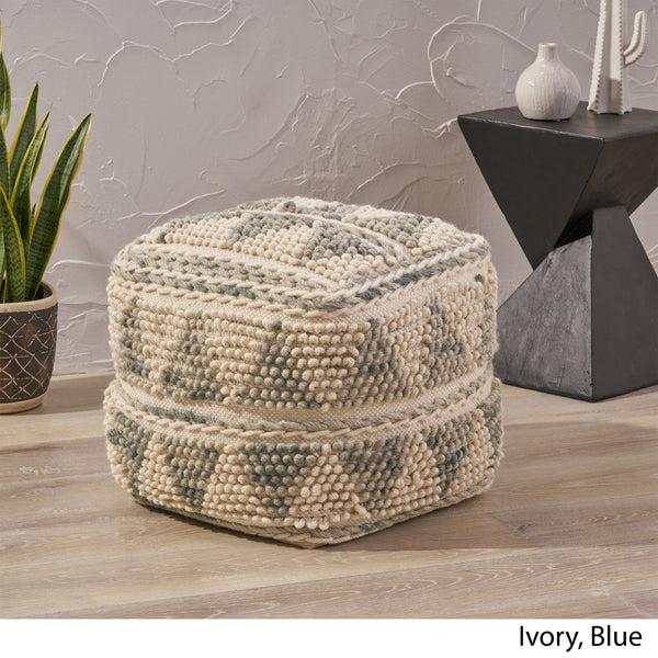 Gdf Studio Rosalin Boho Wool And Cotton Ottoman Pouf