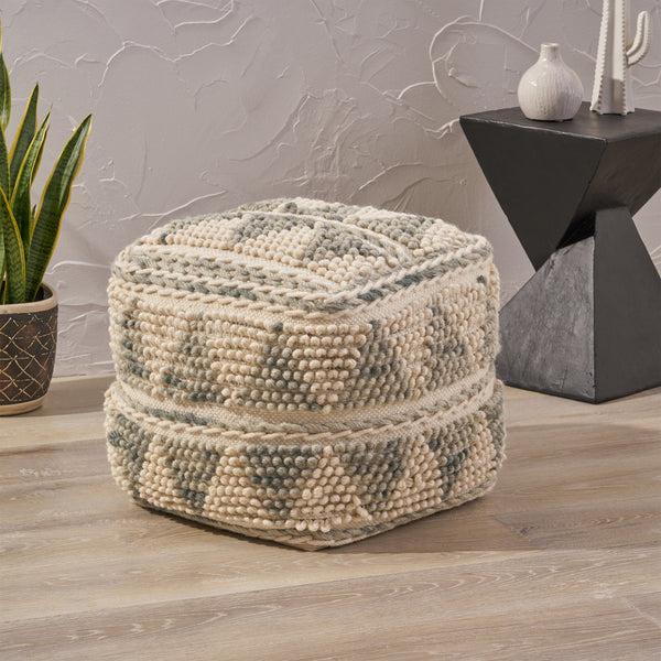 Gdf Studio Rosalin Boho Wool And Cotton Ottoman Pouf