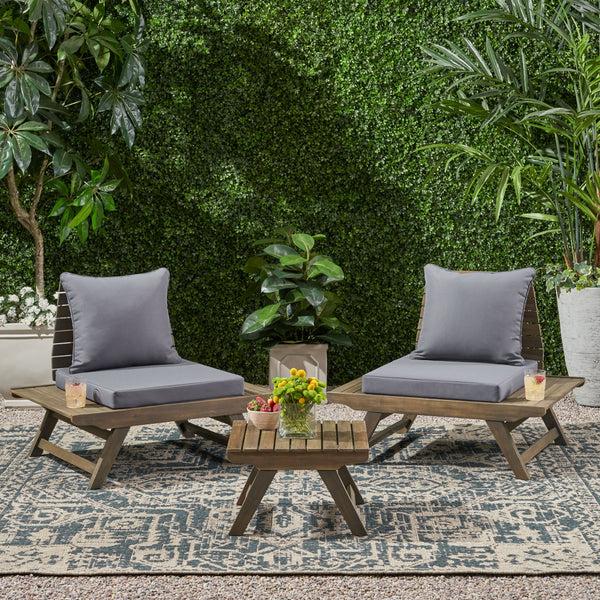 Gdf Studio Rosalind Outdoor 2 Seater Acacia Wood Club Chairs And Side Table Set