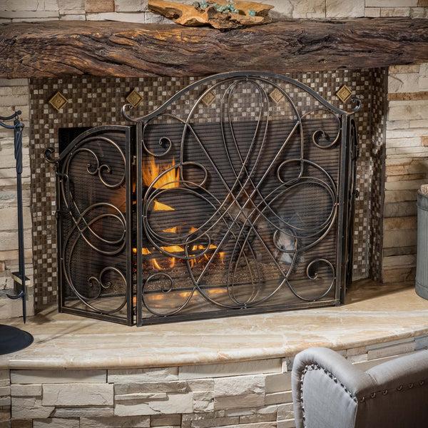 Gdf Studio Rosalinda Black Gold Finish Floral Iron Fireplace Screen