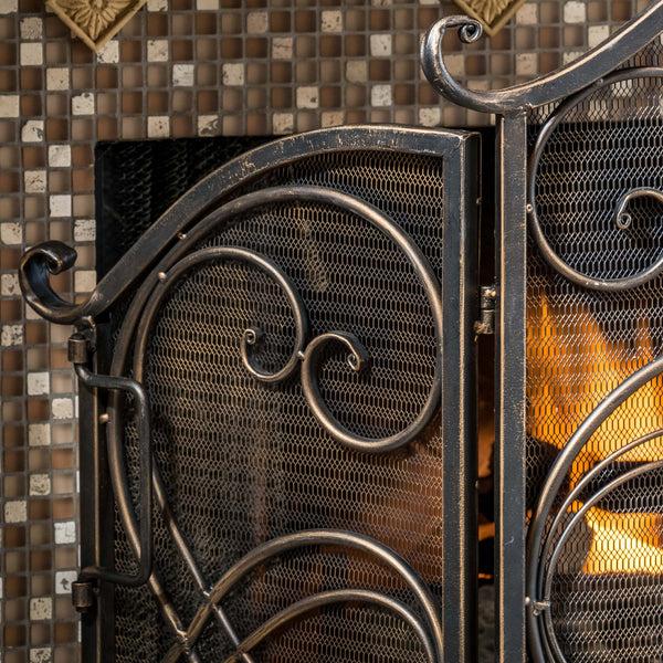 Gdf Studio Rosalinda Black Gold Finish Floral Iron Fireplace Screen