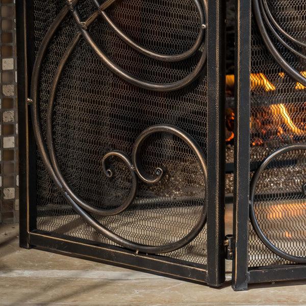 Gdf Studio Rosalinda Black Gold Finish Floral Iron Fireplace Screen