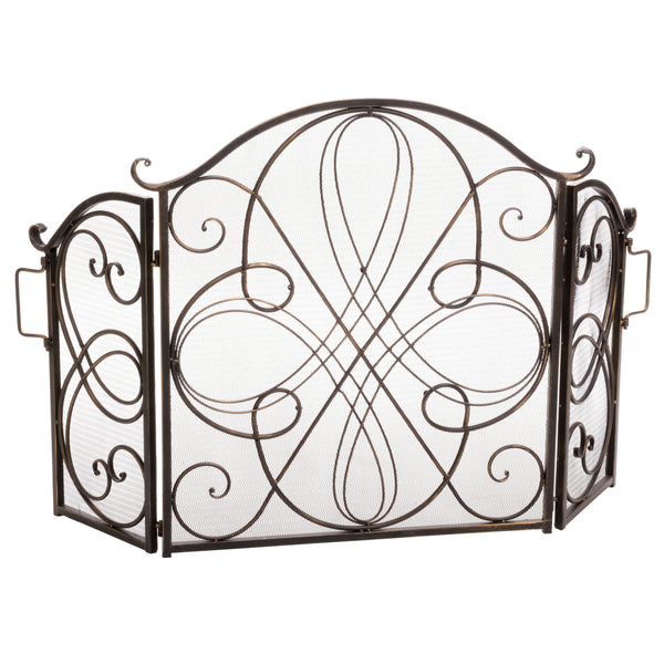 gdf studio Rosalinda Black Gold Finish Floral Iron Fireplace Screen