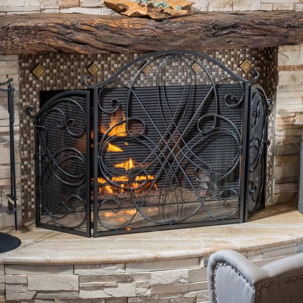 Gdf Studio Rosalinda Black Silver Finish Floral Iron Fireplace Screen