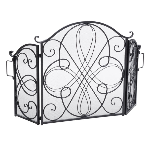 gdf studio Rosalinda Black Silver Finish Floral Iron Fireplace Screen