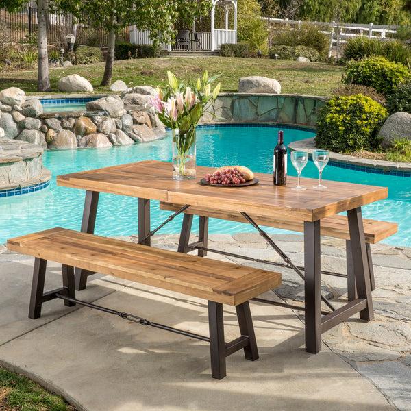 Gdf Studio Rosario Rustic Industrial Outdoor Teak Finish Acacia Wood Picnic Dining Set
