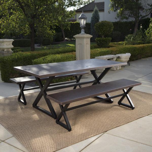 Gdf Studio Rosarito Outdoor 3 Piece Aluminum Picnic Set With Black Steel Frame