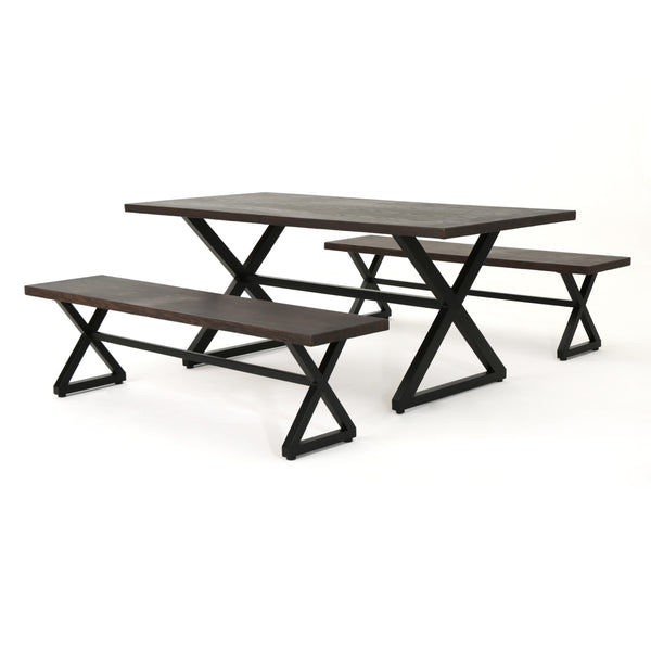 gdf studio Rosarito Outdoor 3 Piece Aluminum Picnic Set with Black Steel Frame