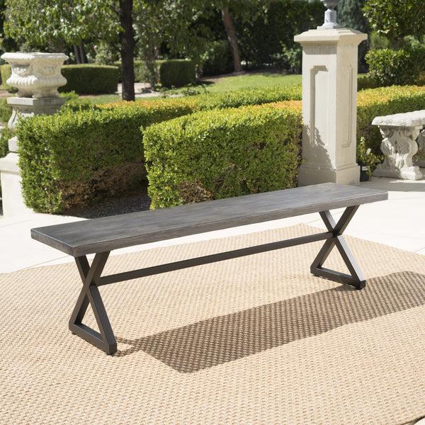 Gdf Studio Rosarito Outdoor Aluminum Dining Bench With Black Steel Frame