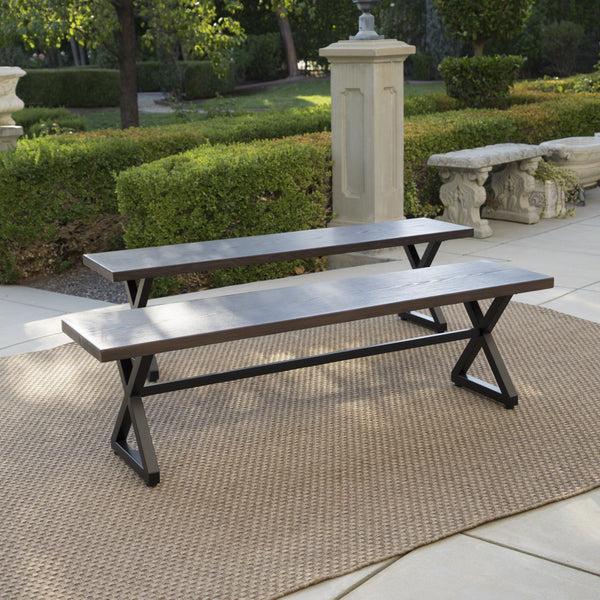 Gdf Studio Rosarito Outdoor Aluminum Dining Bench With Black Steel Frame (Set Of 2)