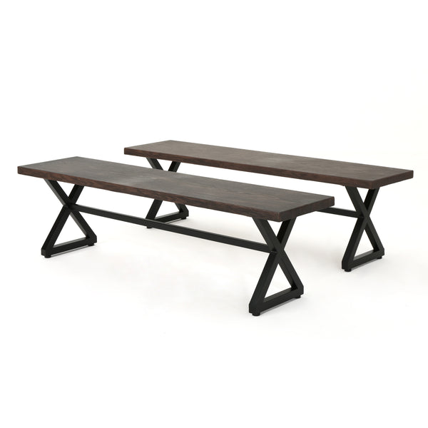 gdf studio Rosarito Outdoor Aluminum Dining Bench with Black Steel Frame (Set of 2)