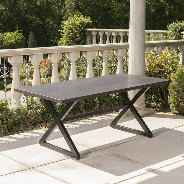 Gdf Studio Rosarito Outdoor Aluminum Dining Table With Black Steel Frame